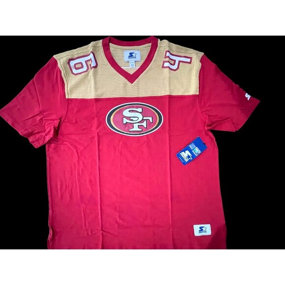 San Francisco 49ers Mens Red & Gold Mesh V-Neck Jersey XL By Starter - Picture 1 of 7
